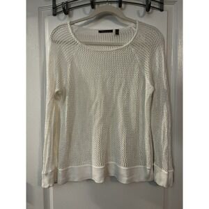 525 America Womens Top Open Knit Round Neck Sweater White Size XL 100% Rayon‎
